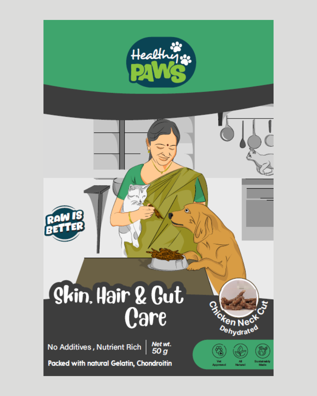 Skin, Hair & Gut Care - Dehydrated Chicken Neck Cut (50 Grams)