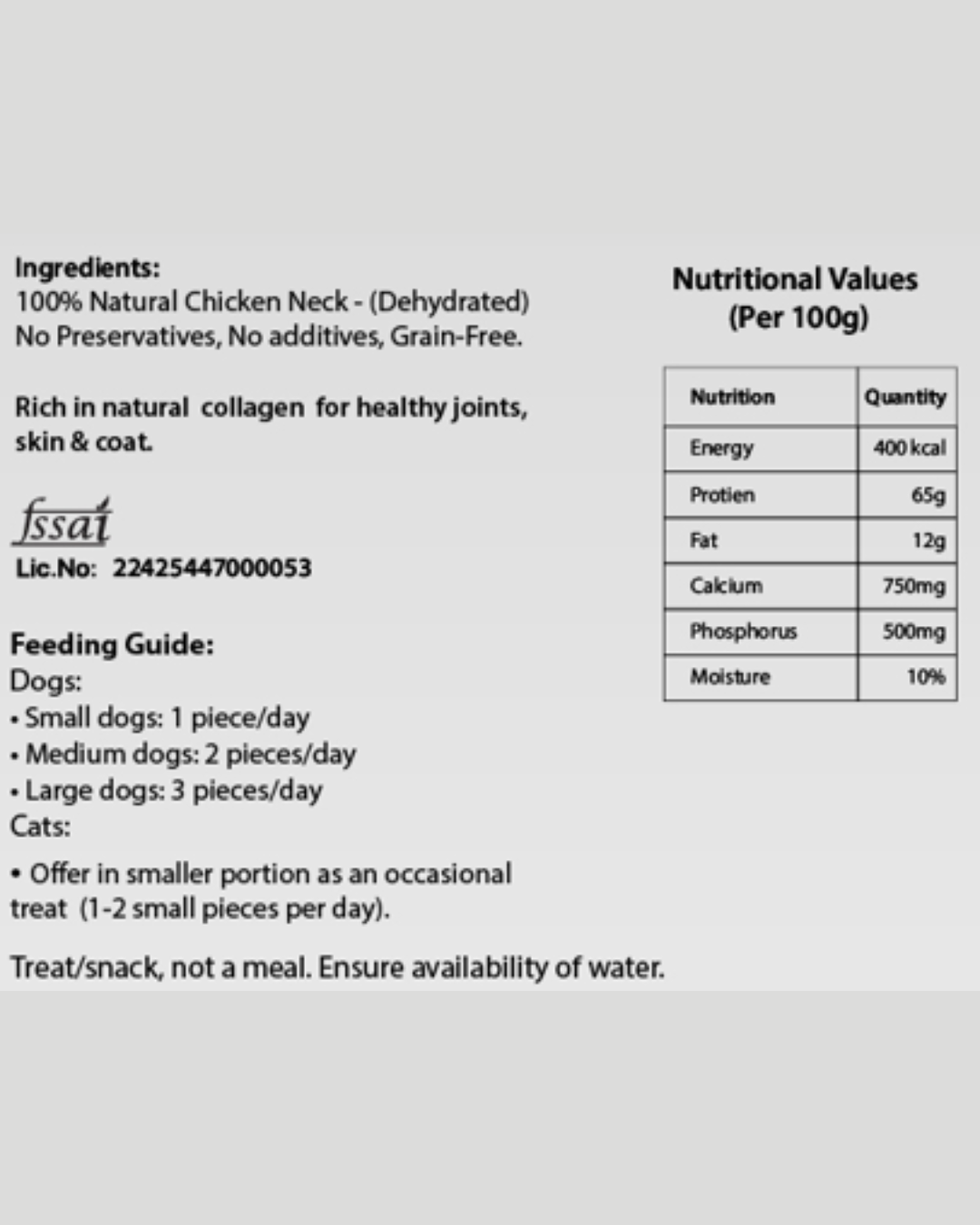 Skin, Hair & Gut Care - Dehydrated Chicken Neck Whole (80 Grams)
